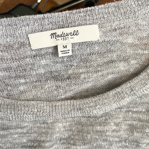 Madewell Linen Top Womens Size M Gray Blue Striped Crewneck Long Sleeve Pullover - Picture 6 of 6